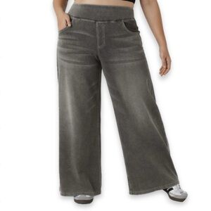 Halara Flex High Waisted Wide Leg Washed Baggy Petite Pants Gray